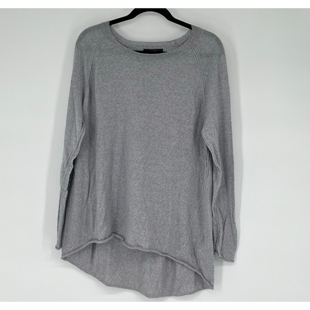 TAHARI Sweater Women‎ 2X Grey Merino Wool High Low Hem Raglan Sleeve Knit Cozy
